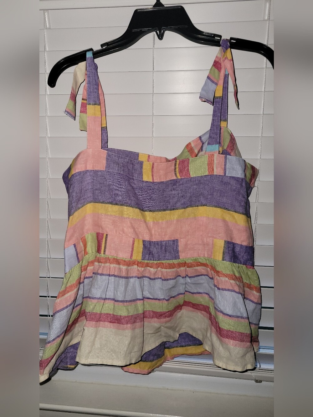 New York & Company Pastel Multi-Stripe Tie-Shoulder Top